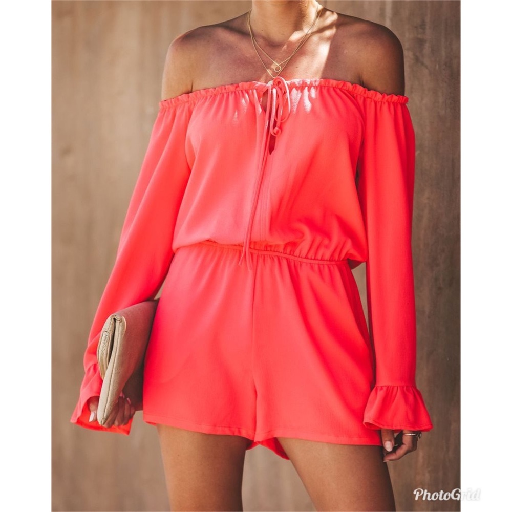 Vici bright coral off shoulder romper M